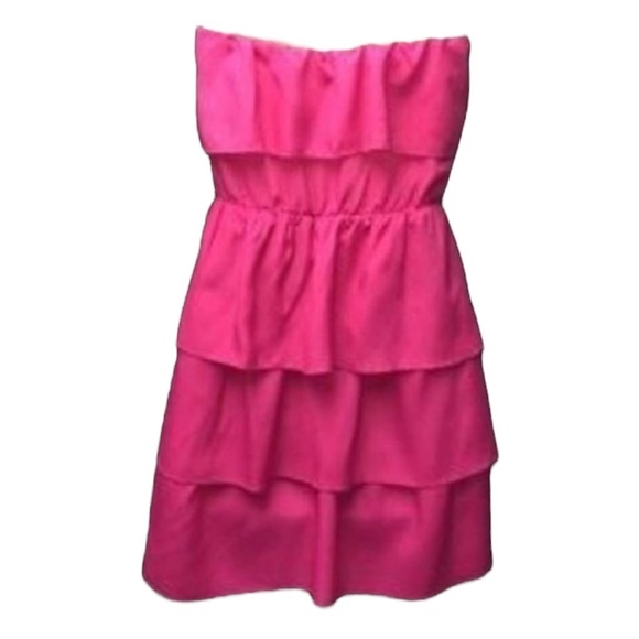 Lily Rose Tiered Fit & Flare Dress‎ XS Pink Strapless Ruffle Above Knee Flirty - Picture 5 of 7